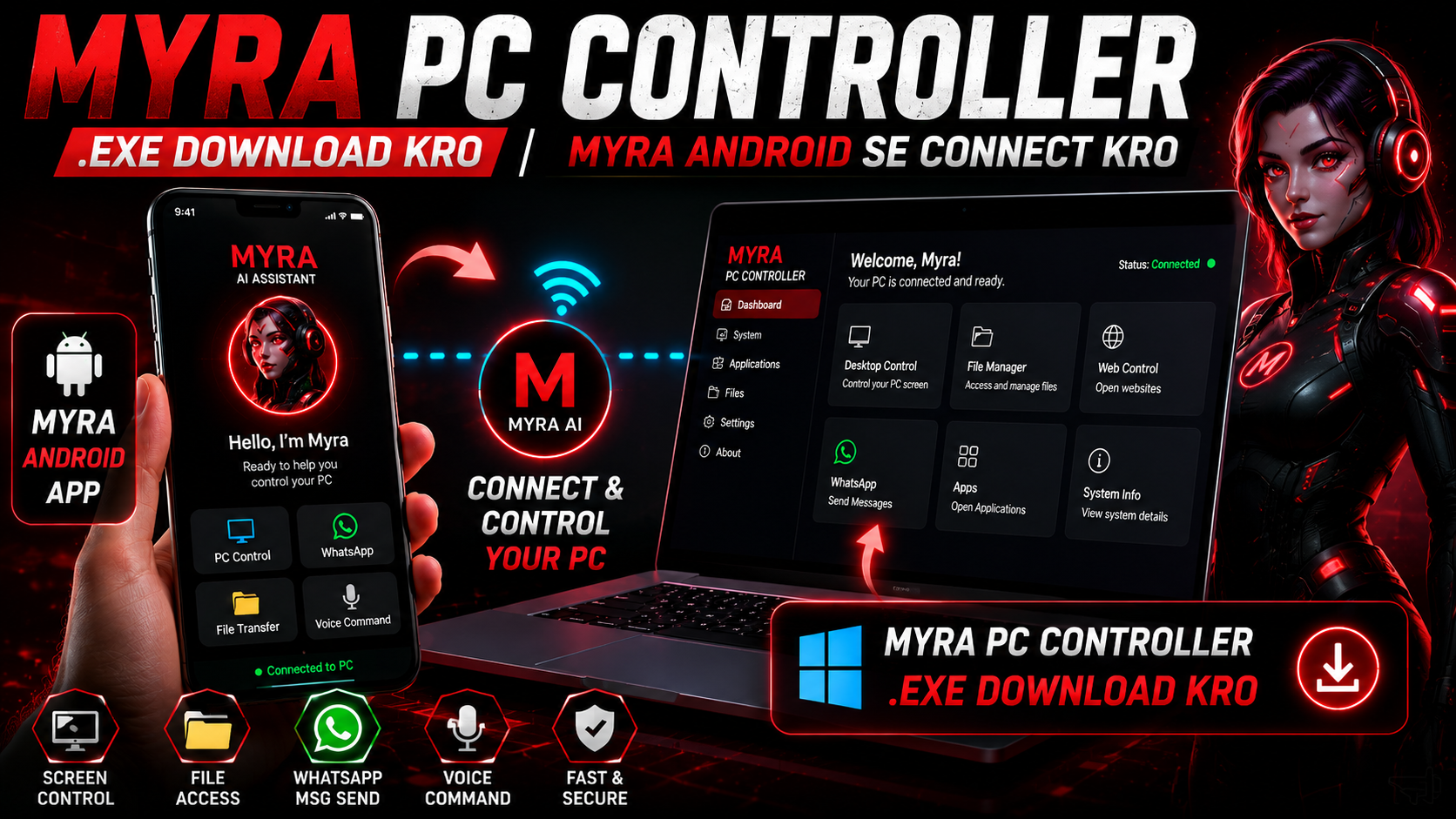 MYRA PC Controller connecting the Android app to a Windows PC